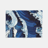 Abstracte blauwe oceaangolven Japans stijlkunstwer Fleece Deken (Voorkant (Horizontaal))