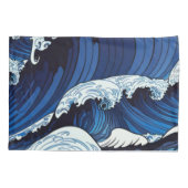 Abstracte blauwe oceaangolven Japans stijlkunstwer Kussensloop (Achterkant-Links)
