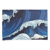 Abstracte blauwe oceaangolven Japans stijlkunstwer Kussensloop (Voorkant-Rechts)