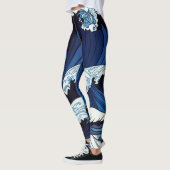 Abstracte blauwe oceaangolven Japans stijlkunstwer Leggings (Links)