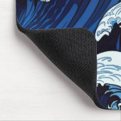 Abstracte blauwe oceaangolven Japans stijlkunstwer Muismat (Hoek)