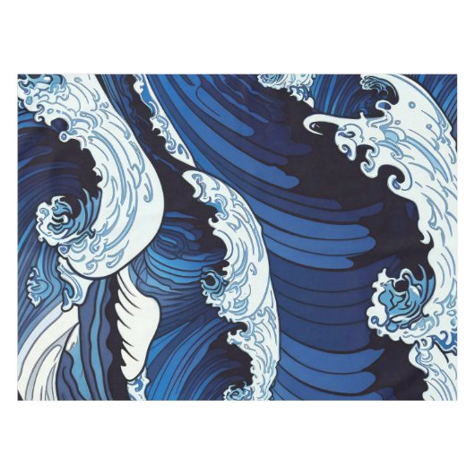 Abstracte blauwe oceaangolven Japans stijlkunstwer Tafelkleed (Voorkant (Horizontaal))