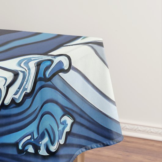 Abstracte blauwe oceaangolven Japans stijlkunstwer Tafelkleed (Voorbeeld)