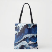 Abstracte blauwe oceaangolven Japans stijlkunstwer Tote Bag (Voorkant)
