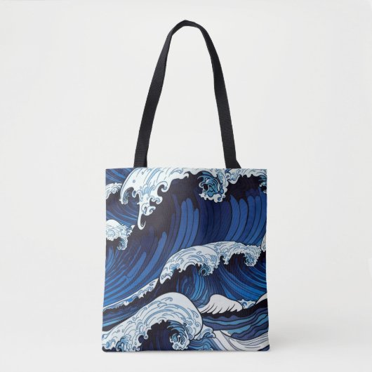Abstracte blauwe oceaangolven Japans stijlkunstwer Tote Bag (Voorkant)