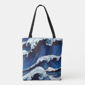 Abstracte blauwe oceaangolven Japans stijlkunstwer Tote Bag (Achterkant)