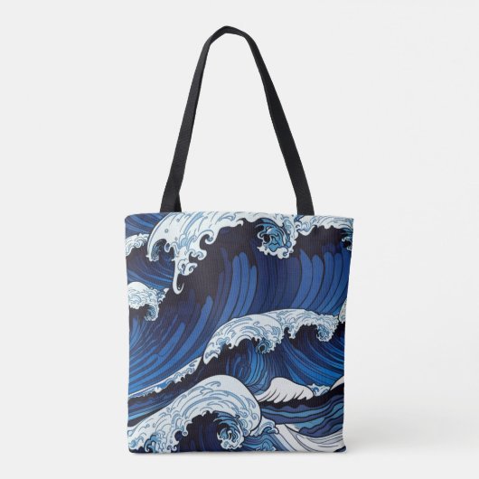 Abstracte blauwe oceaangolven Japans stijlkunstwer Tote Bag (Achterkant)