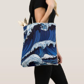 Abstracte blauwe oceaangolven Japans stijlkunstwer Tote Bag (Dichtbij)