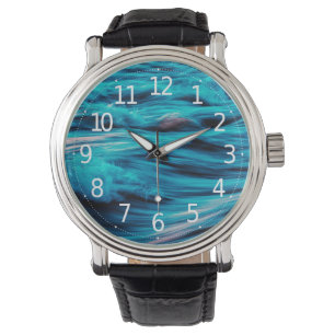 Abstracte Blauwe Oceaangolven   MANNEN Horloge