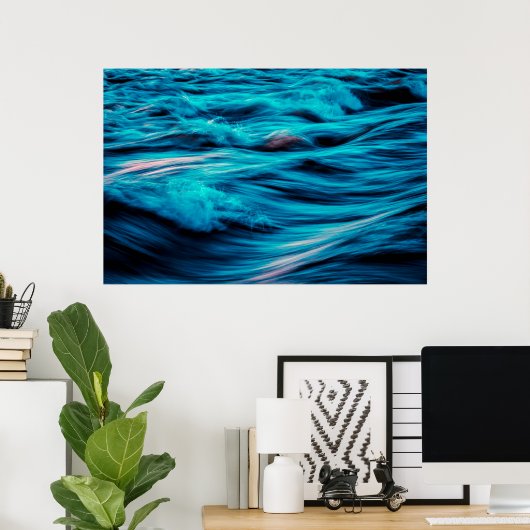 Abstracte Blauwe Oceaangolven | POSTER (Thuiskantoor)