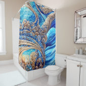 Abstracte blauwe oceaangolven  surrealistisch kuns douchegordijn (In situ)