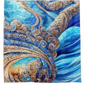 Abstracte blauwe oceaangolven  surrealistisch kuns douchegordijn (Voorkant)