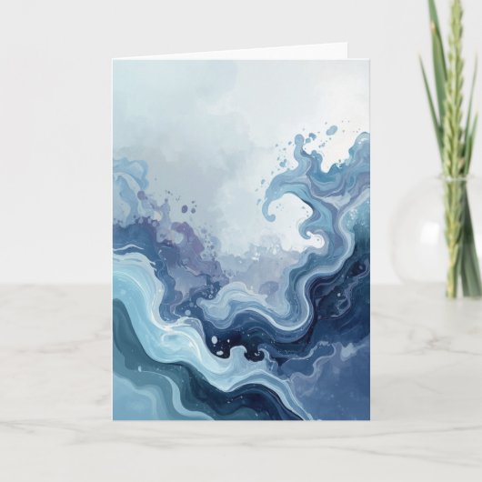 Abstracte Blauwe Oceaangolven Vreedzame Wenskaart Kaart (Voorkant)