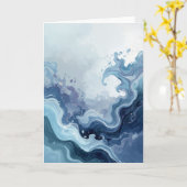Abstracte Blauwe Oceaangolven Vreedzame Wenskaart Kaart (Gele Bloem)