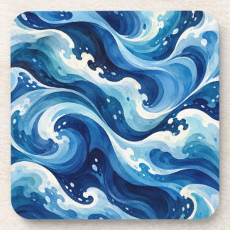Abstracte Blauwe Oceaangolven Watercolor Kust Thro Bier Onderzetter
