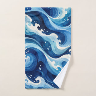 Abstracte Blauwe Oceaangolven Watercolor Kust Thro Handdoek
