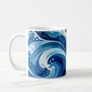 Abstracte Blauwe Oceaangolven Watercolor Kust Thro Koffiemok
