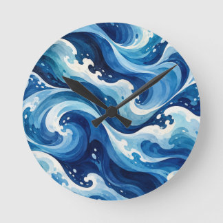 Abstracte Blauwe Oceaangolven Watercolor Kust Thro Ronde Klok