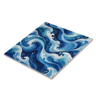 Abstracte Blauwe Oceaangolven Watercolor Kust Thro Tegeltje