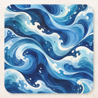 Abstracte Blauwe Oceaangolven Waterverf Kust Throw Kartonnen Onderzetters