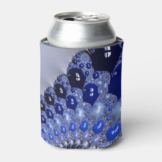 Abstracte Blauwe Ombre Fractal Bubbles Blikjeskoeler (Blikje Voorkant)
