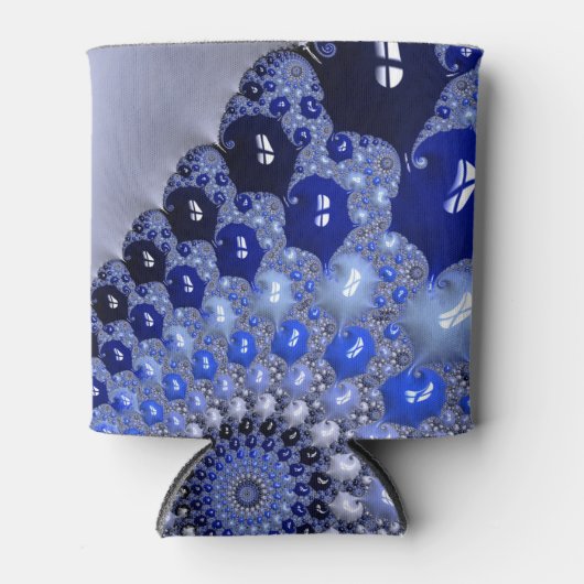 Abstracte Blauwe Ombre Fractal Bubbles Blikjeskoeler (Voorkant)