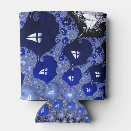 Abstracte Blauwe Ombre Fractal Bubbles Blikjeskoeler (Achterkant)