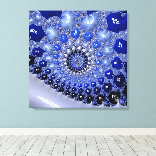 Abstracte Blauwe Ombre Fractal Bubbles Canvas Afdruk (Insitu (Houten vloer))