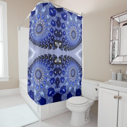 Abstracte Blauwe Ombre Fractal Bubbles Douchegordijn (In situ)