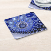 Abstracte Blauwe Ombre Fractal Bubbles Kartonnen Onderzetters (Schuin)