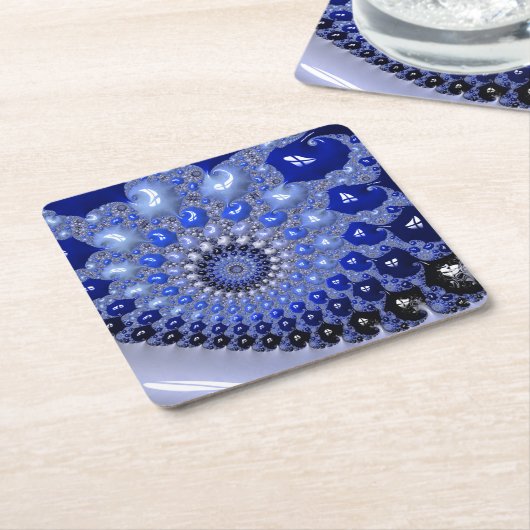 Abstracte Blauwe Ombre Fractal Bubbles Kartonnen Onderzetters (Schuin)