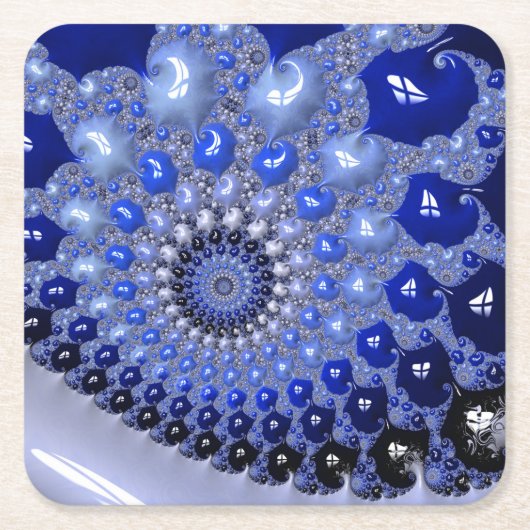 Abstracte Blauwe Ombre Fractal Bubbles Kartonnen Onderzetters (Voorkant)