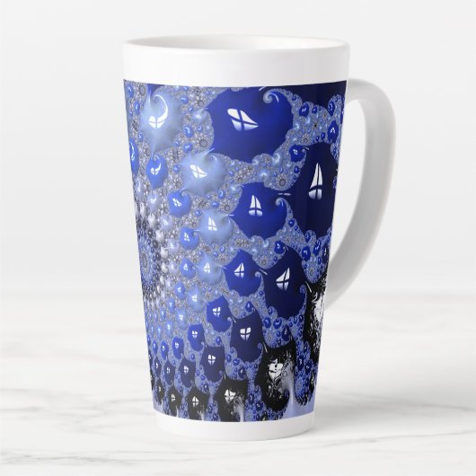 Abstracte Blauwe Ombre Fractal Bubbles Latte Mok (Rechterhoek)