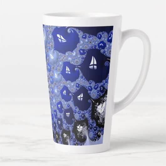 Abstracte Blauwe Ombre Fractal Bubbles Latte Mok (Rechts)