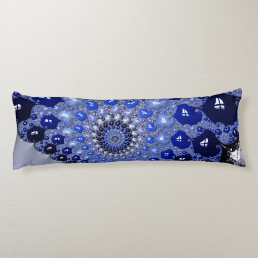 Abstracte Blauwe Ombre Fractal Bubbles Lichaamskussen (Achterkant)