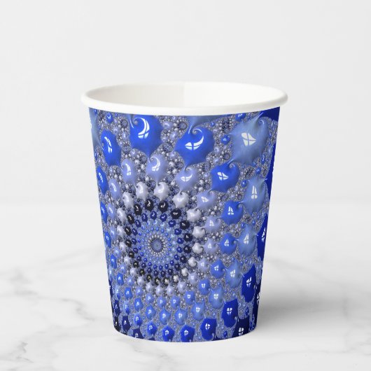 Abstracte Blauwe Ombre Fractal Bubbles Papieren Bekers (Links)