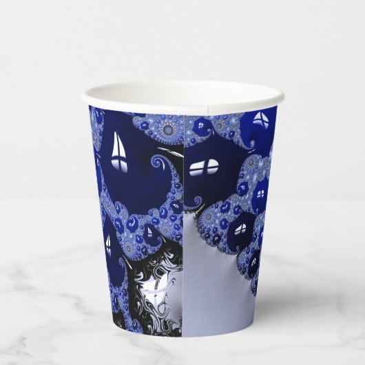 Abstracte Blauwe Ombre Fractal Bubbles Papieren Bekers (Rechts)