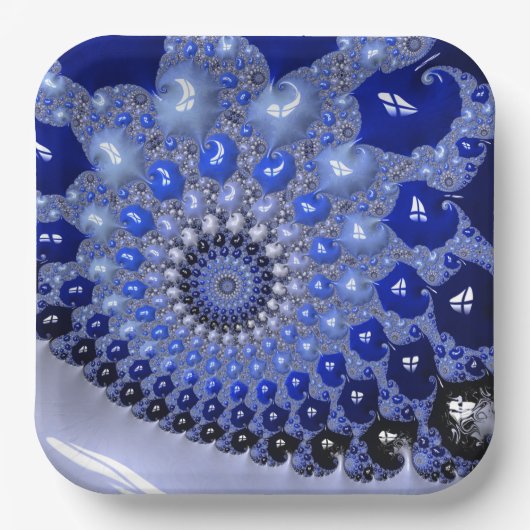 Abstracte Blauwe Ombre Fractal Bubbles Papieren Bordje (Voorkant)