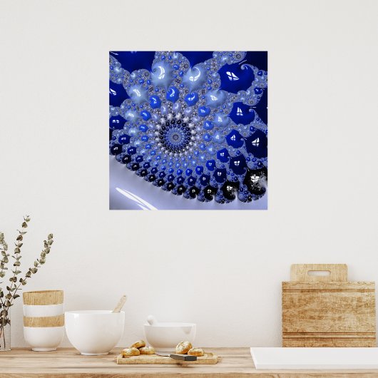 Abstracte Blauwe Ombre Fractal Bubbles Poster (Keuken)