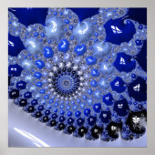 Abstracte Blauwe Ombre Fractal Bubbles Poster (Voorkant)