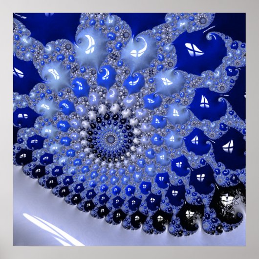 Abstracte Blauwe Ombre Fractal Bubbles Poster (Voorkant)