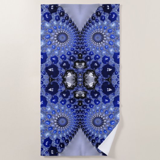 Abstracte Blauwe Ombre Fractal Bubbles Strandlaken (Voorkant)