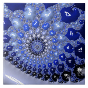 Abstracte Blauwe Ombre Fractal Bubbles Tegeltje