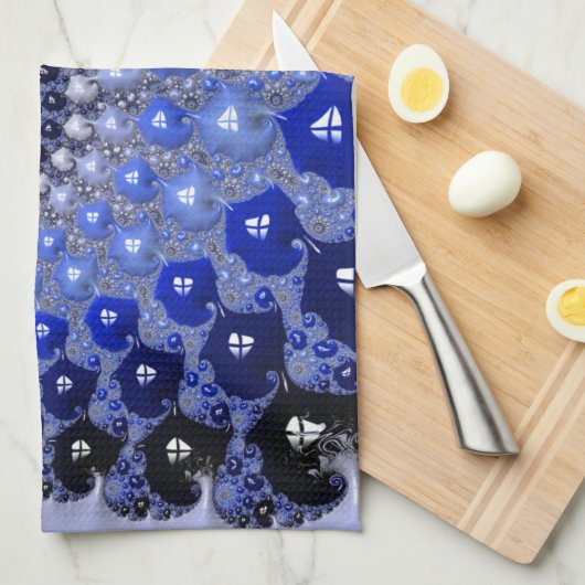 Abstracte Blauwe Ombre Fractal Bubbles Theedoek (Quarter Fold)