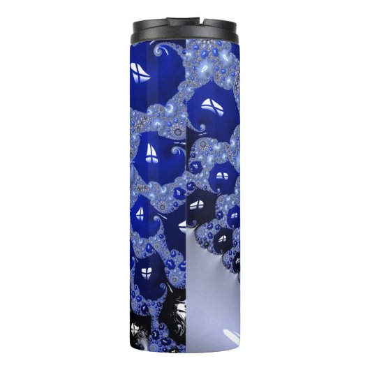 Abstracte Blauwe Ombre Fractal Bubbles Thermosbeker (Achterkant)