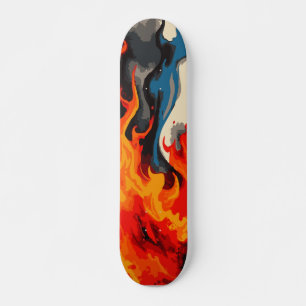 Abstracte blauwe oranje en rode vuurvlam met rook persoonlijk skateboard