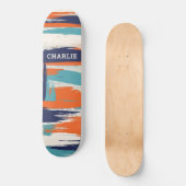 Abstracte blauwe Oranje penseelstreken Aangepaste  Persoonlijk Skateboard (Voorkant)