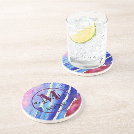 Abstracte blauwe Paarse roze magenta Zandsteen Onderzetter (Zijkant)