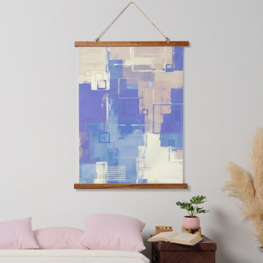 Abstracte Blauwe Paarse Taupe Ivory Gemengde Media Hangend Wandkleed (Slaapkamer)