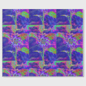 Abstracte blauwe paarse zonnebloem | retro funky cadeaupapier (Vlak)